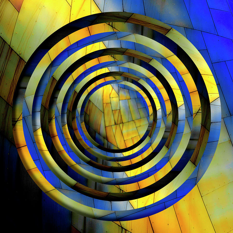 Abstract Digital Art - Yellow and Blue Metal Circles by Pelo Blanco Photo