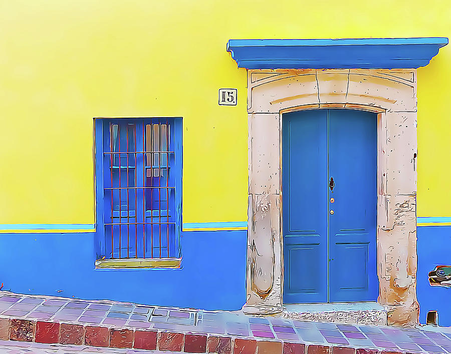 Yellow and Blue Wall with Blue Door and Window by Douglas J Fisher Yellow and Blue Wall with Blue Door and Window by Douglas J Fisher