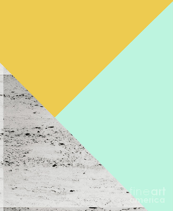 Summer Mixed Media - Yellow and Mint meets Concrete Geometric #1 #minimal #decor #art by Anitas and Bellas Art
