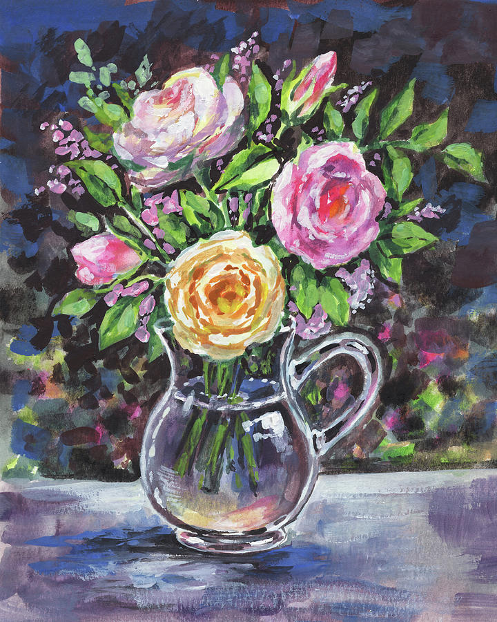 Yellow And Pink Roses Bouquet Floral Impressionism Painting