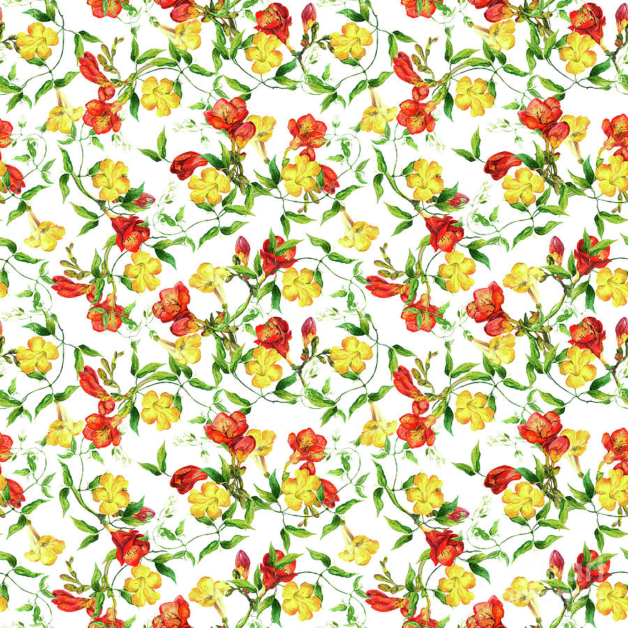 Yellow And Red Flowers Pattern Digital Art by Zzorik