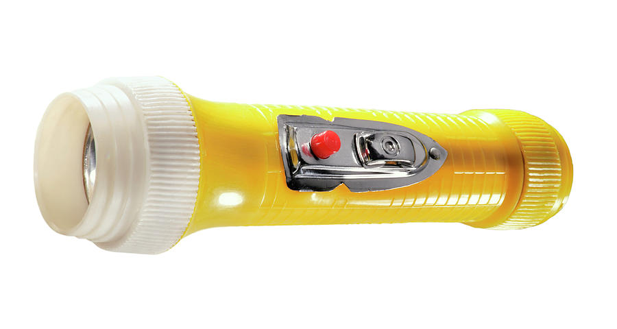 Vintage Drawing - Yellow and White Vintage Flashlight by CSA Images
