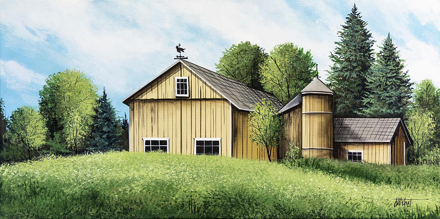 Farm Painting - Yellow Barn Summer by Debbi Wetzel