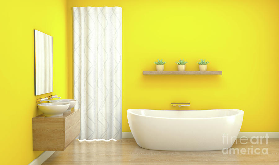 Yellow Bathroom Interior Digital Art
