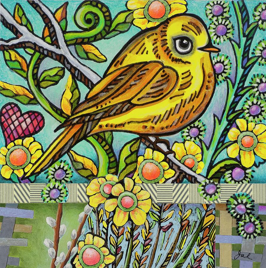Yellow Bird With Heart Drawing by Janice A Larson