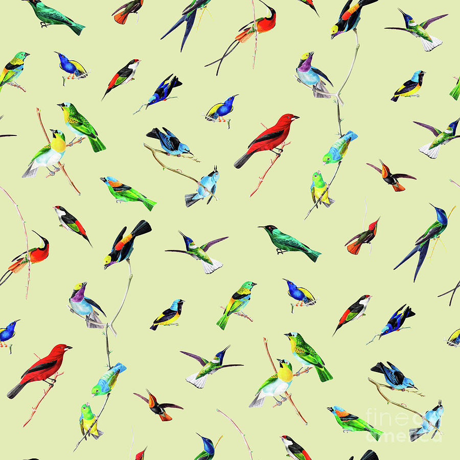 Yellow Birds Motif Seamless Pattern Digital Art by Sharon Mau