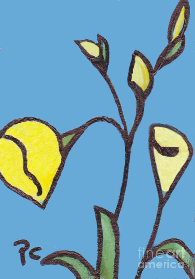 Flower Painting - Yellow Buds On Blue by Patricia Cleasby