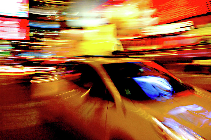 Yellow Cab At Timesquare At Night, Manhatten, New York, Usa Photograph by Michael Boyny