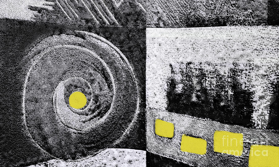 Yellow Circle And Squares Abstract Pattern 300 Mixed Media