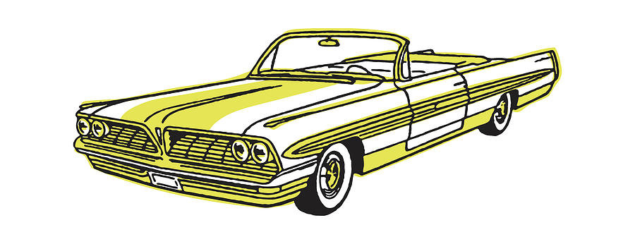 Transportation Drawing - Yellow Convertible by CSA Images