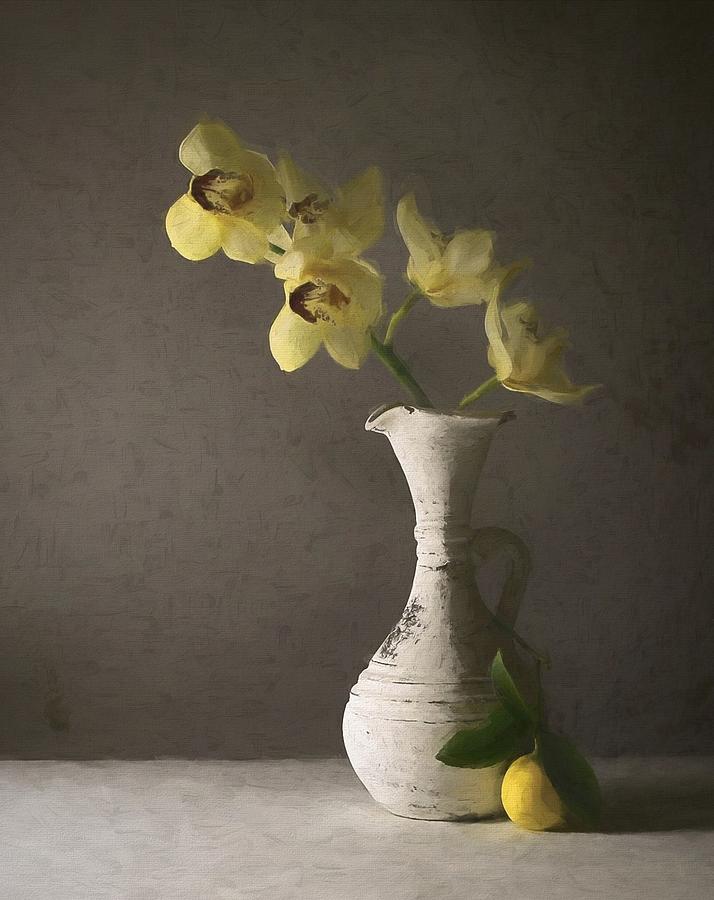 Spring Photograph - Yellow Cymbidium by Fangping Zhou
