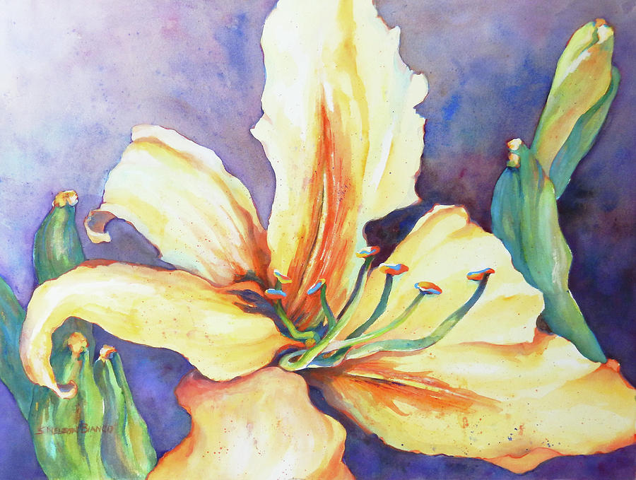 Yellow Daylily Painting by Sharon Nelson-Bianco