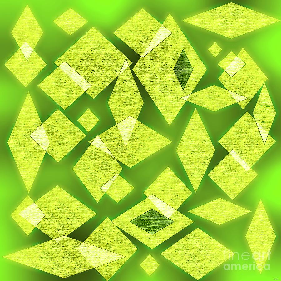 Abstract Painting - Yellow Diamonds on Green by Eloise Schneider Mote