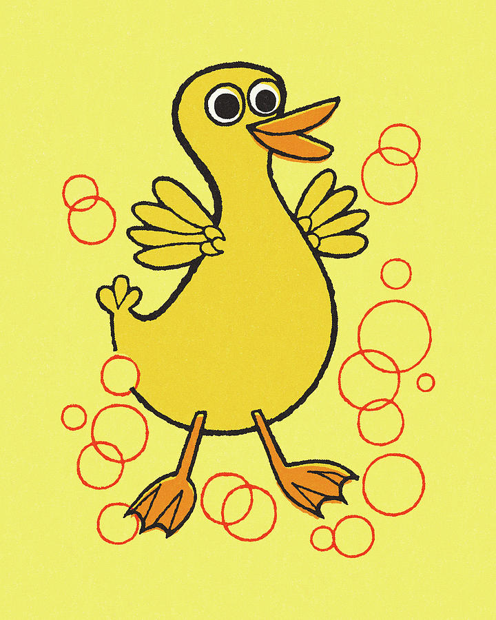 Duck Drawing - Yellow Duck on a Yellow Background by CSA Images