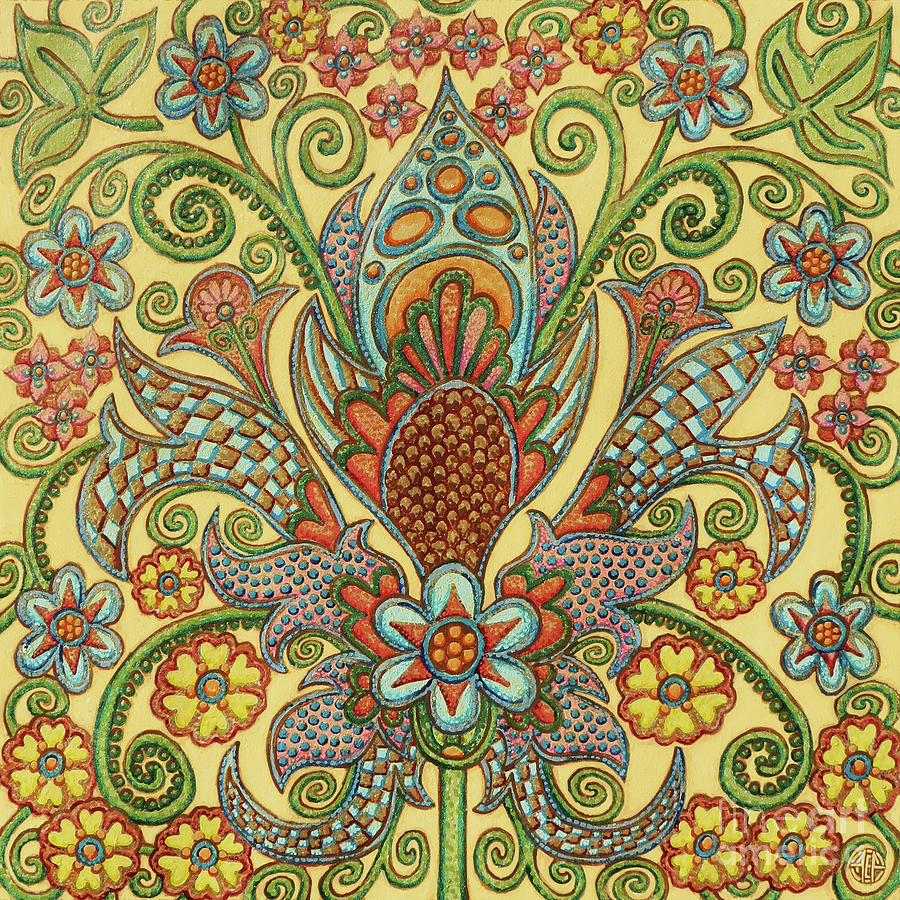 Yellow Floral Tapestry 3 Painting by Amy E Fraser