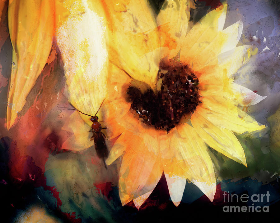 Yellow Flower Mixed Media - Yellow Flower And Insect by Laura L Leatherwood Yellow Flower Mixed Media - Yellow Flower And Insect by Laura L Leatherwood