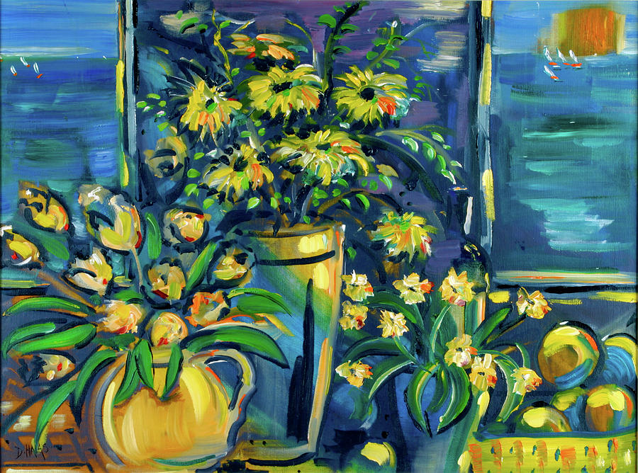Yellow Flowers By The Ocean Painting by Seeables Visual Arts