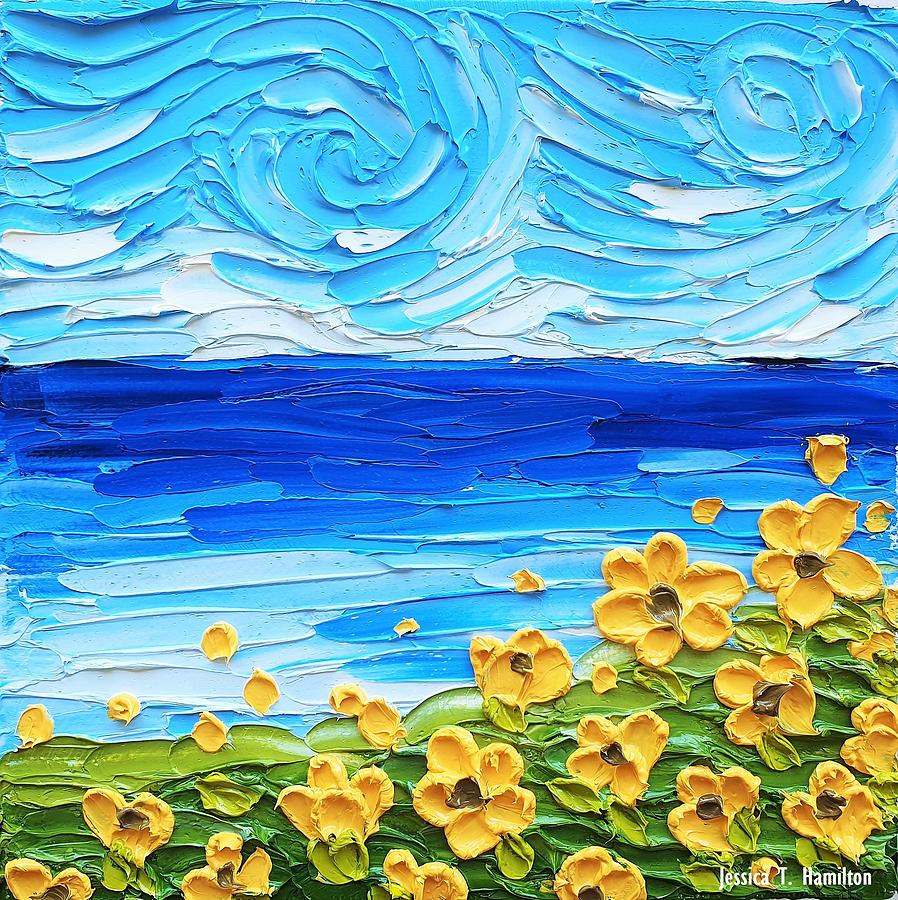 Yellow Flowers By The Sea Painting