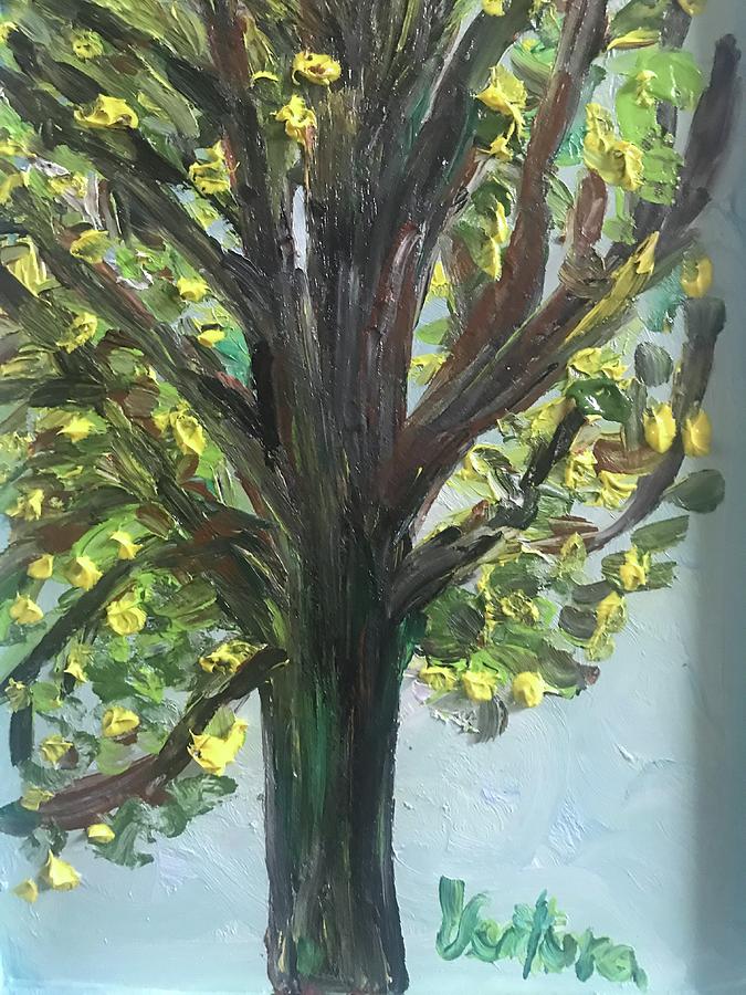 Yellow Flowers in Shower Tree Painting by Clare Ventura