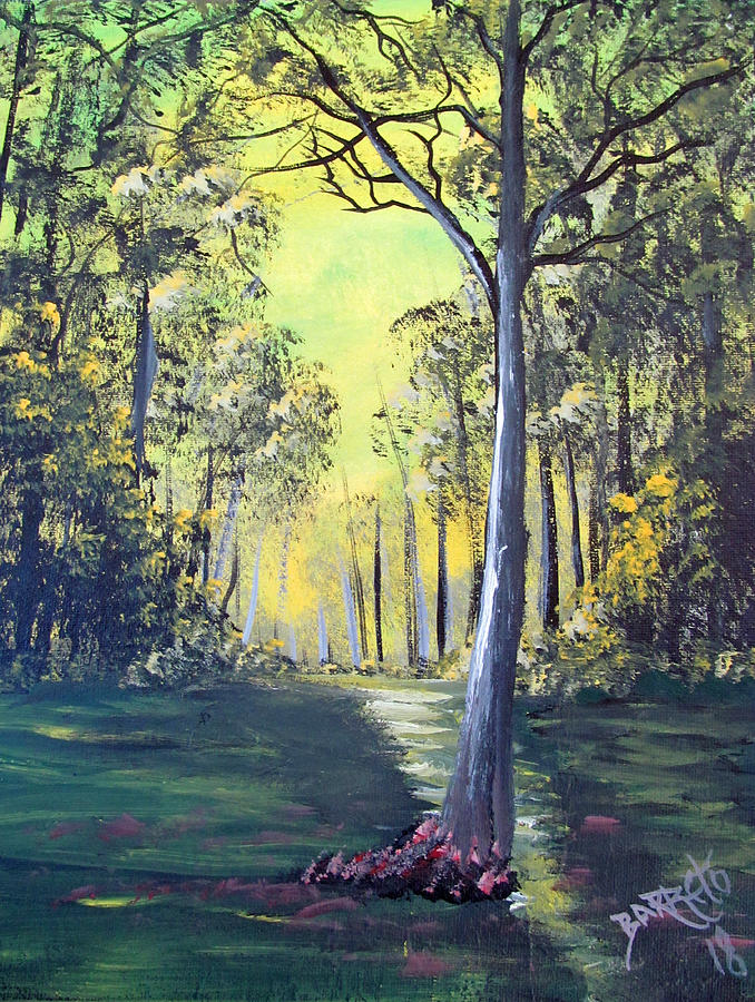 Sunset Painting - Yellow Forrest by Gloria E Barreto-Rodriguez