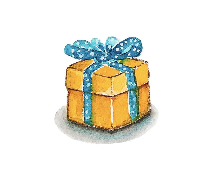 Yellow Gift box MahsaWatercolor Painting by Mahsa