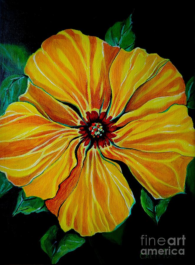 Yellow Hibiscus Painting by Alison Caltrider