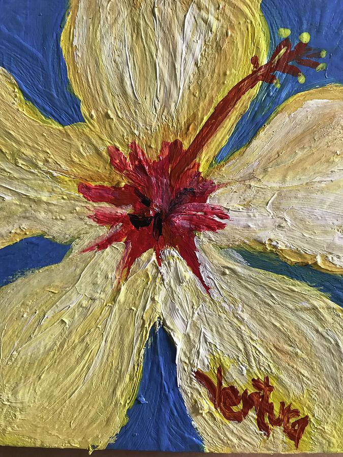 Yellow Hibiscus with Red Heart Painting by Clare Ventura