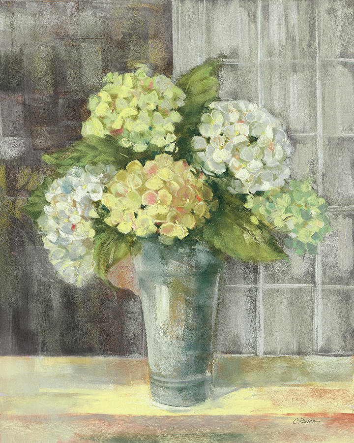 Flower Painting - Yellow Hydrangea Gray by Carol Rowan