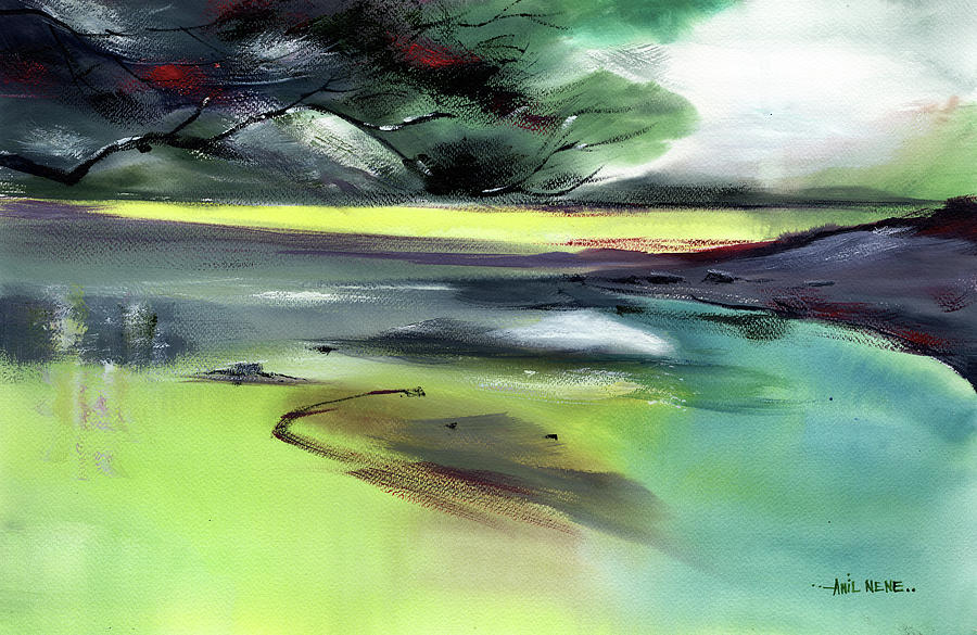 Yellow Lake Painting by Anil Nene