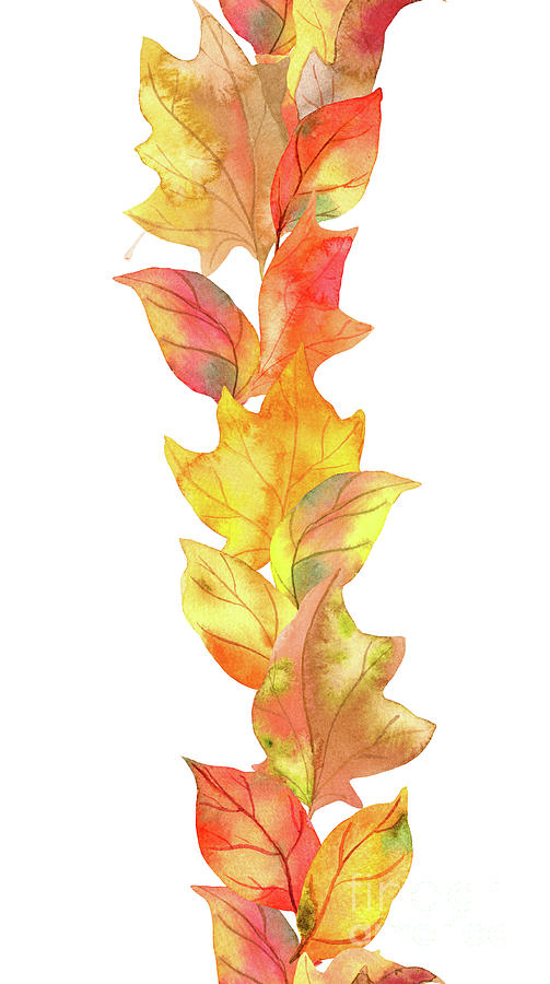 Yellow Leaves, Berries. Repeating Digital Art by Zzorik
