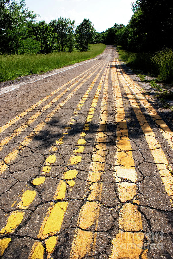 Yellow Lines On A Cracked Road Photograph by Mark Williamson/science Photo Library