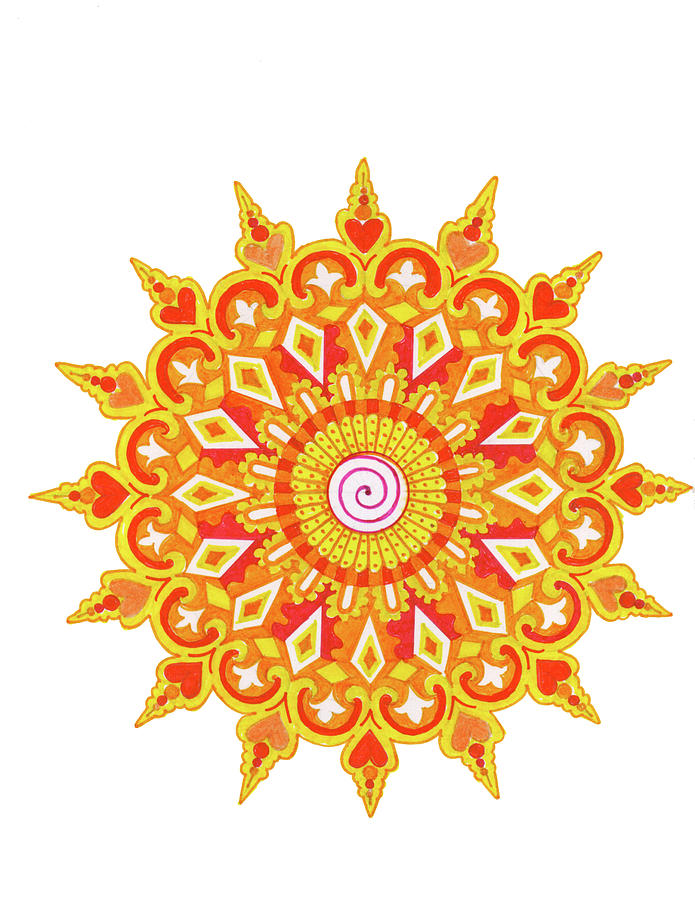 Pattern Digital Art - Yellow Mandala 3 by Julie Goonan