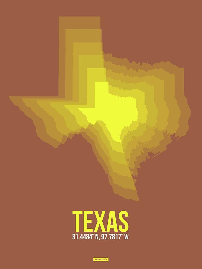 Dallas Photograph - Yellow Map of Texas by Naxart Studio
