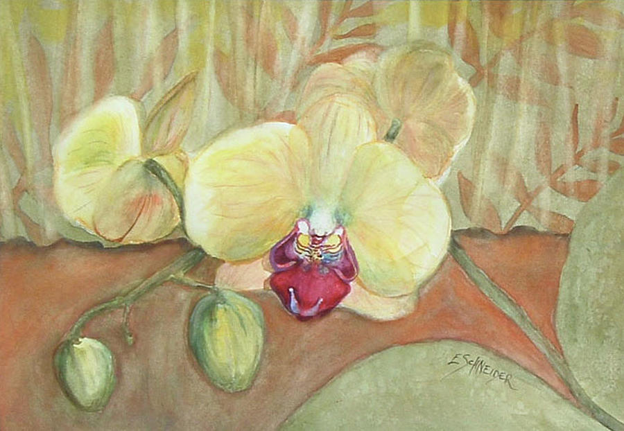 Yellow Orchid Painting by Edie Schneider