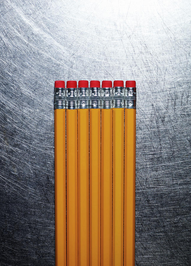 Yellow Pencils With Erasers On Photograph by Ballyscanlon