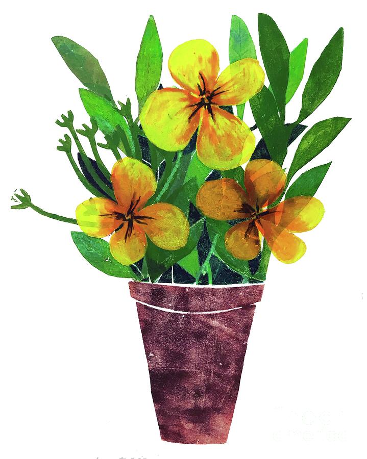 Yellow Plant Pot Painting by Sarah Thompson-engels