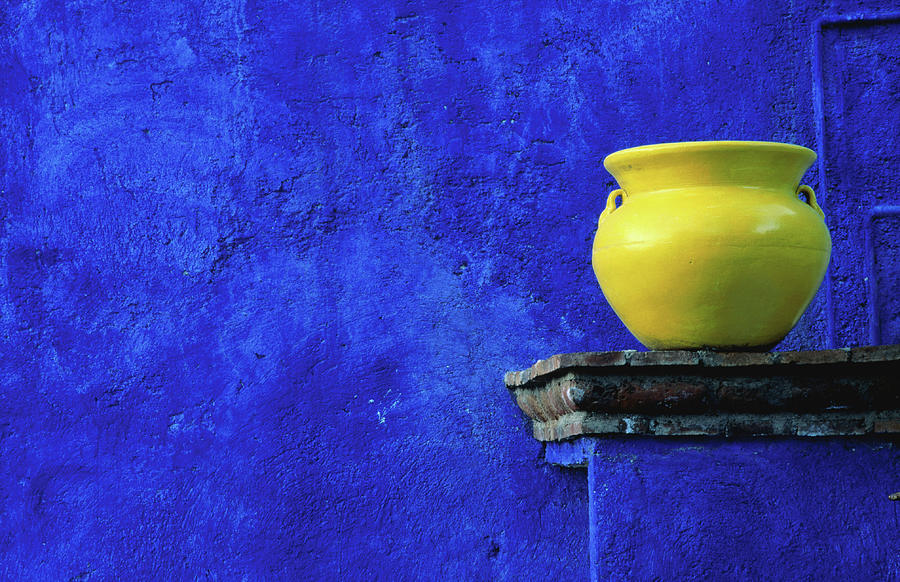 Yellow Pot And Blue Wall Photograph by Douglas Steakley Yellow Pot And Blue Wall Photograph by Douglas Steakley