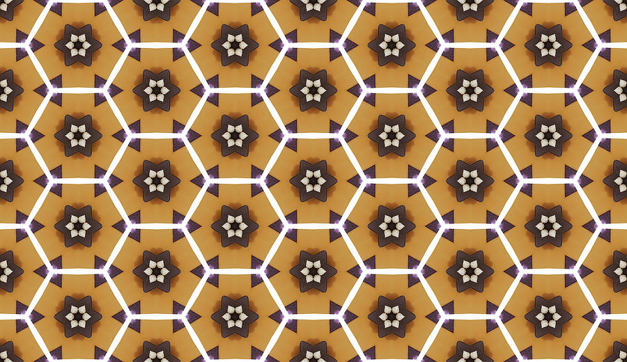 Pattern Mixed Media - Yellow Purple Hex Repeat by Delyth Angharad