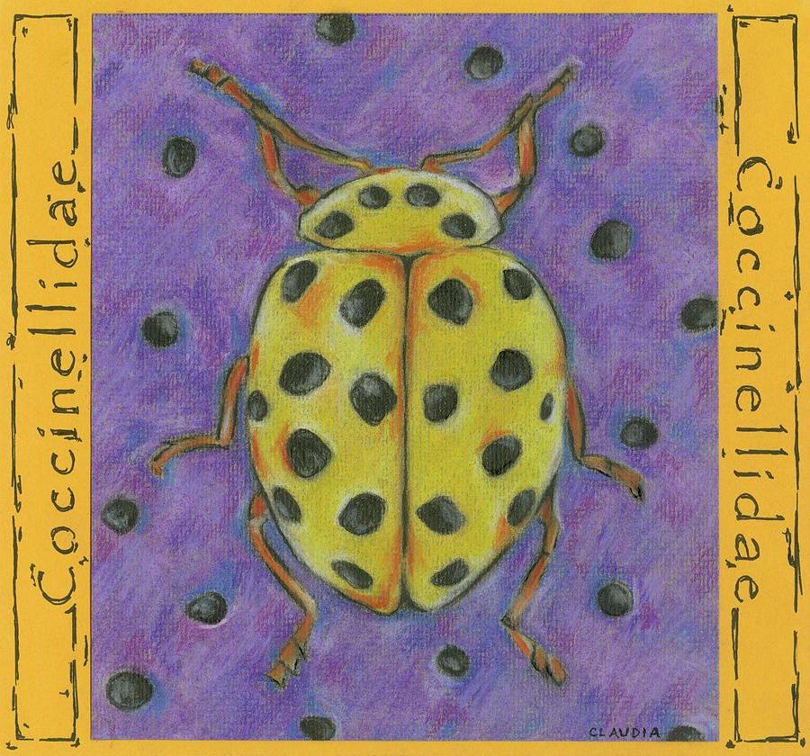 Still Life Painting - Yellow Purple Jewel Beetle by Claudia Interrante