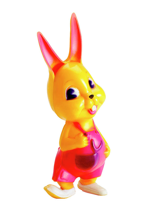 Easter Drawing - Yellow Rabbit Wearing Pink Overalls by CSA Images
