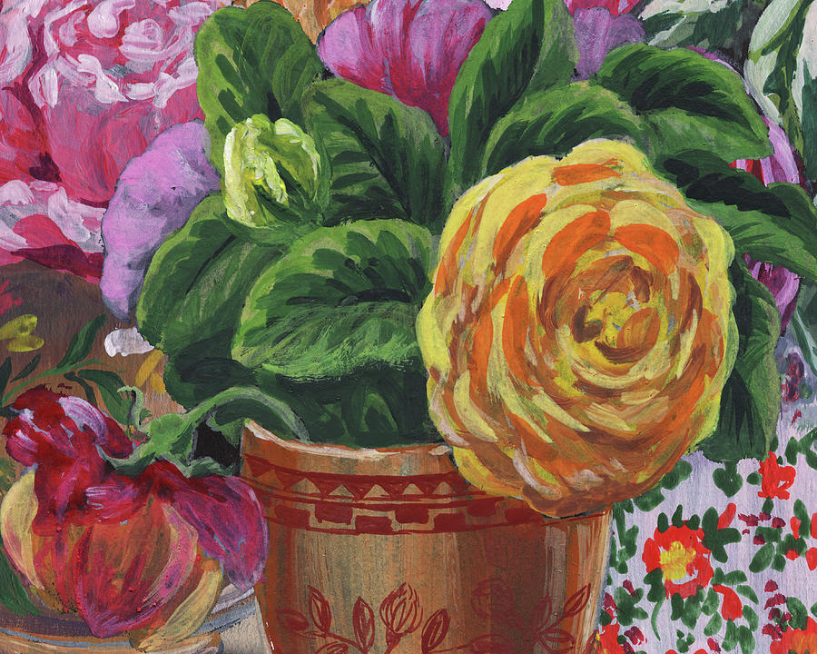 Yellow Rose In Garden Vase Impressionism Painting by Irina Sztukowski