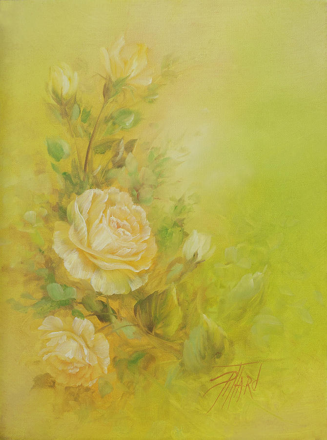 Yellow Roses Vignette Painting by Lynne Pittard
