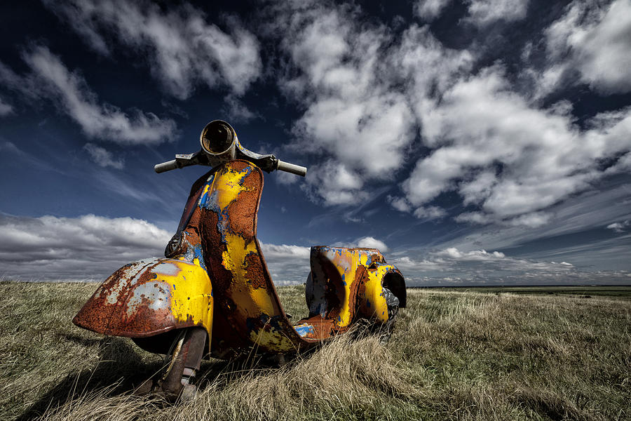 Landscape Photograph - Yellow Scooter by orsteinn H. Ingibergsson