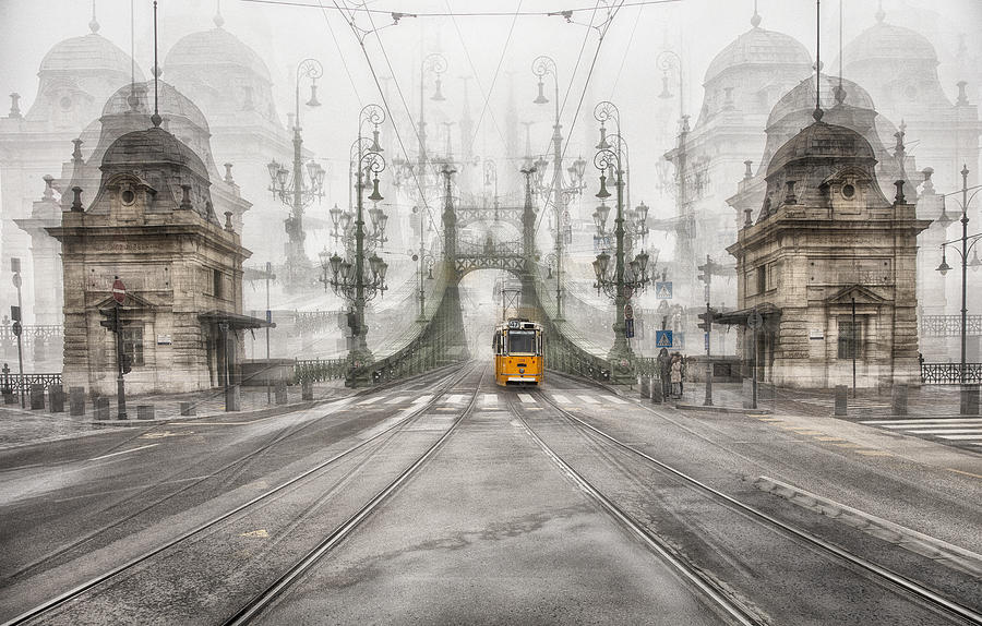 Transportation Photograph - Yellow Tram - Budapest by C.s. Tjandra