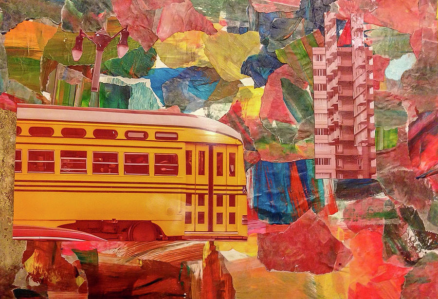 Yellow Trolley Mixed Media by Mary Chris Hines