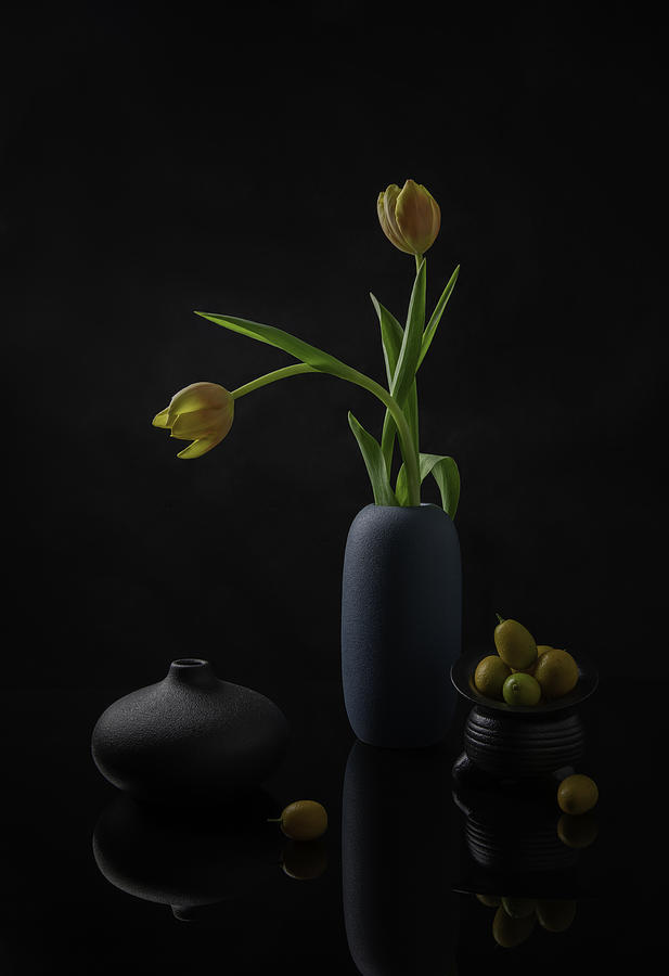 Tulip Photograph - Yellow Tulip And Kumquat by Binbin Lu