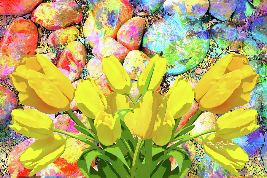 Spring Mixed Media - Yellow Tulips Art by Ata Alishahi