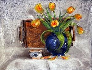 Still Life Pastel - Yellow Tulips by Lenore Gaudet