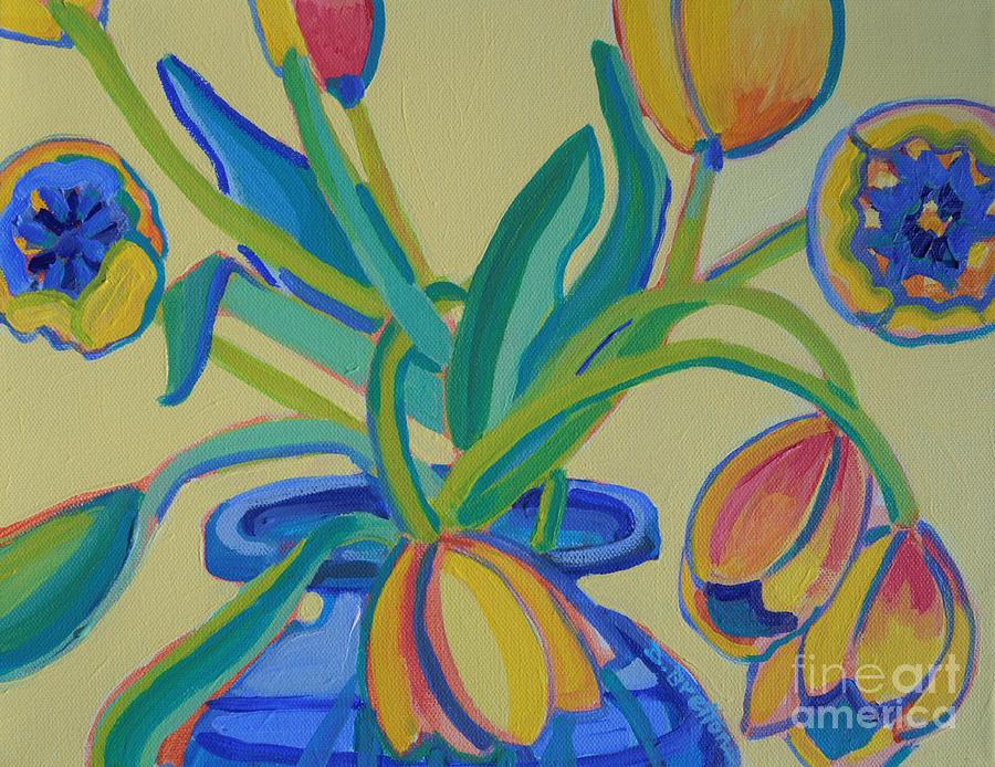 Yellow Tulips Spreading Out Painting by Debra Bretton Robinson