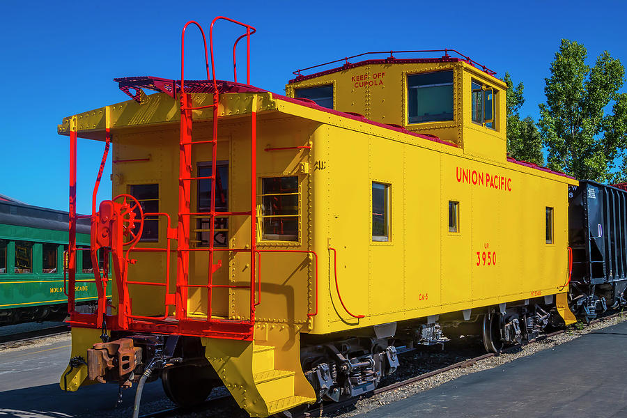 Yellow Union Pacific Caboose Photograph by Garry Gay